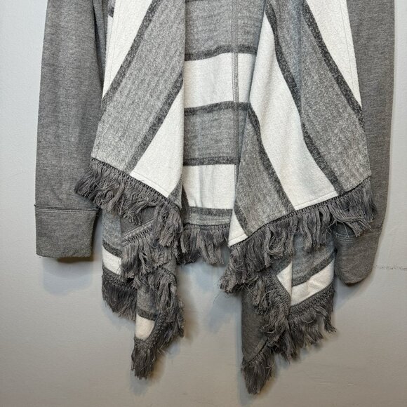 Anthropologie Saturday Sunday Cardigan Medium Gray Grey Fringe Striped - Picture 3 of 7